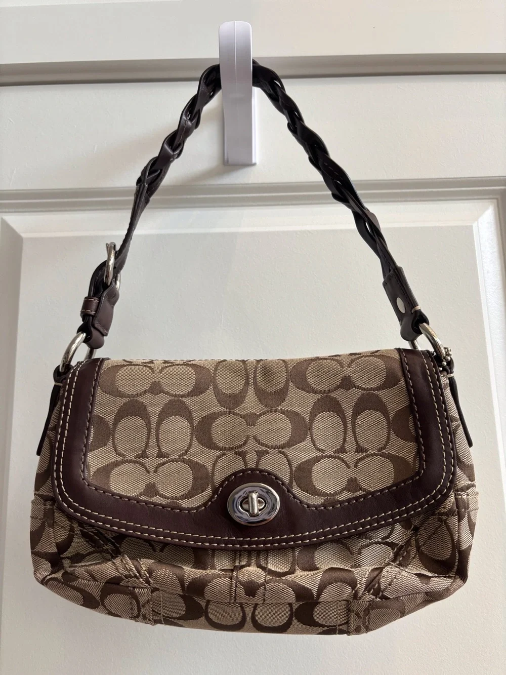 Vintage Coach Brown Chelsea Signature Canvas Shoulder Bag with Braided Strap
